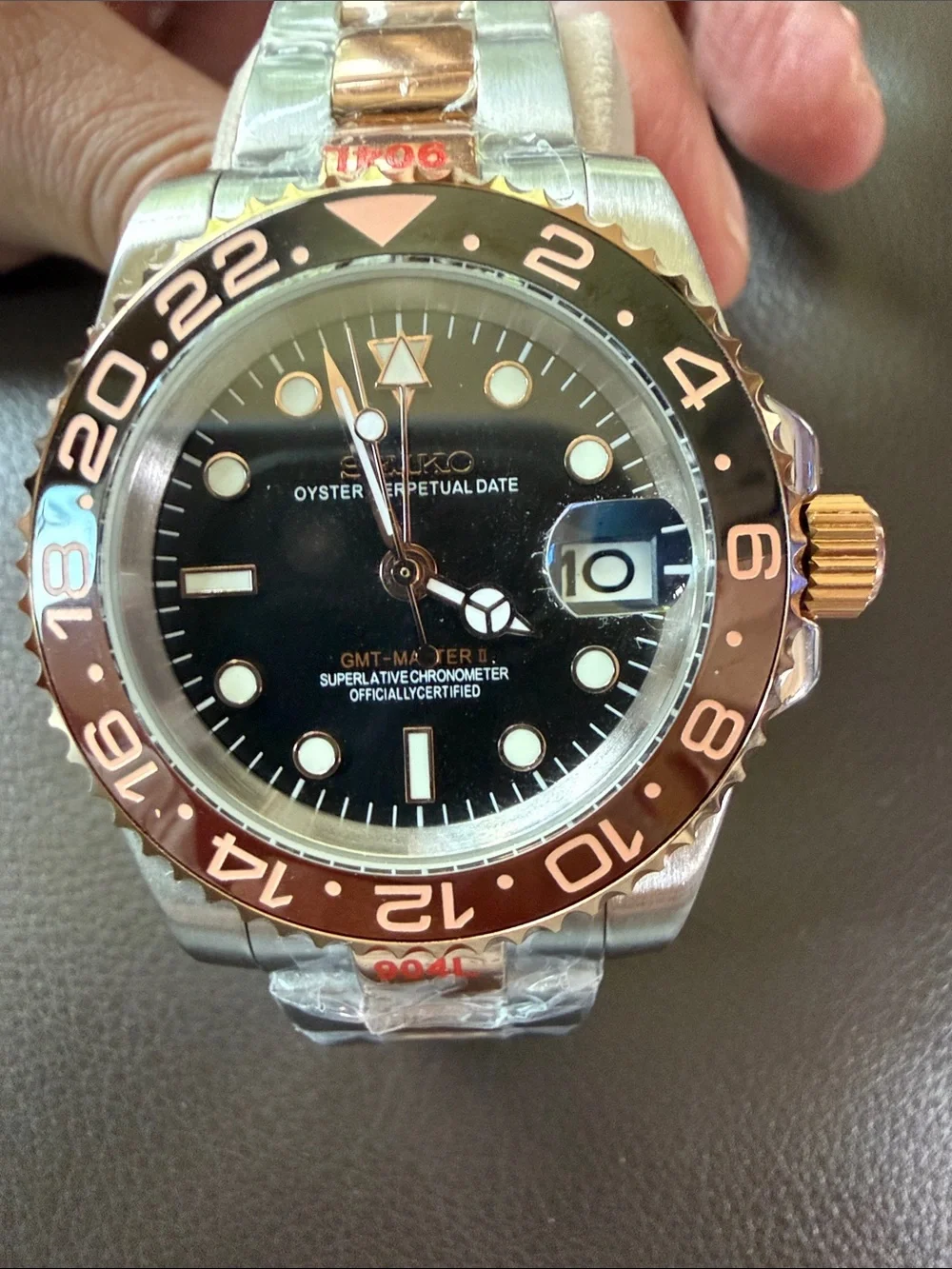 Seiko Mod-Custom Black Dial Two-Tone Bezel Watch with Rose Gold Accents